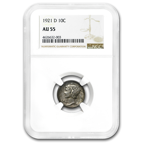 1921-D Mercury Dime AU-55 NGC 1921-D Mercury Dime AU-55 NGC